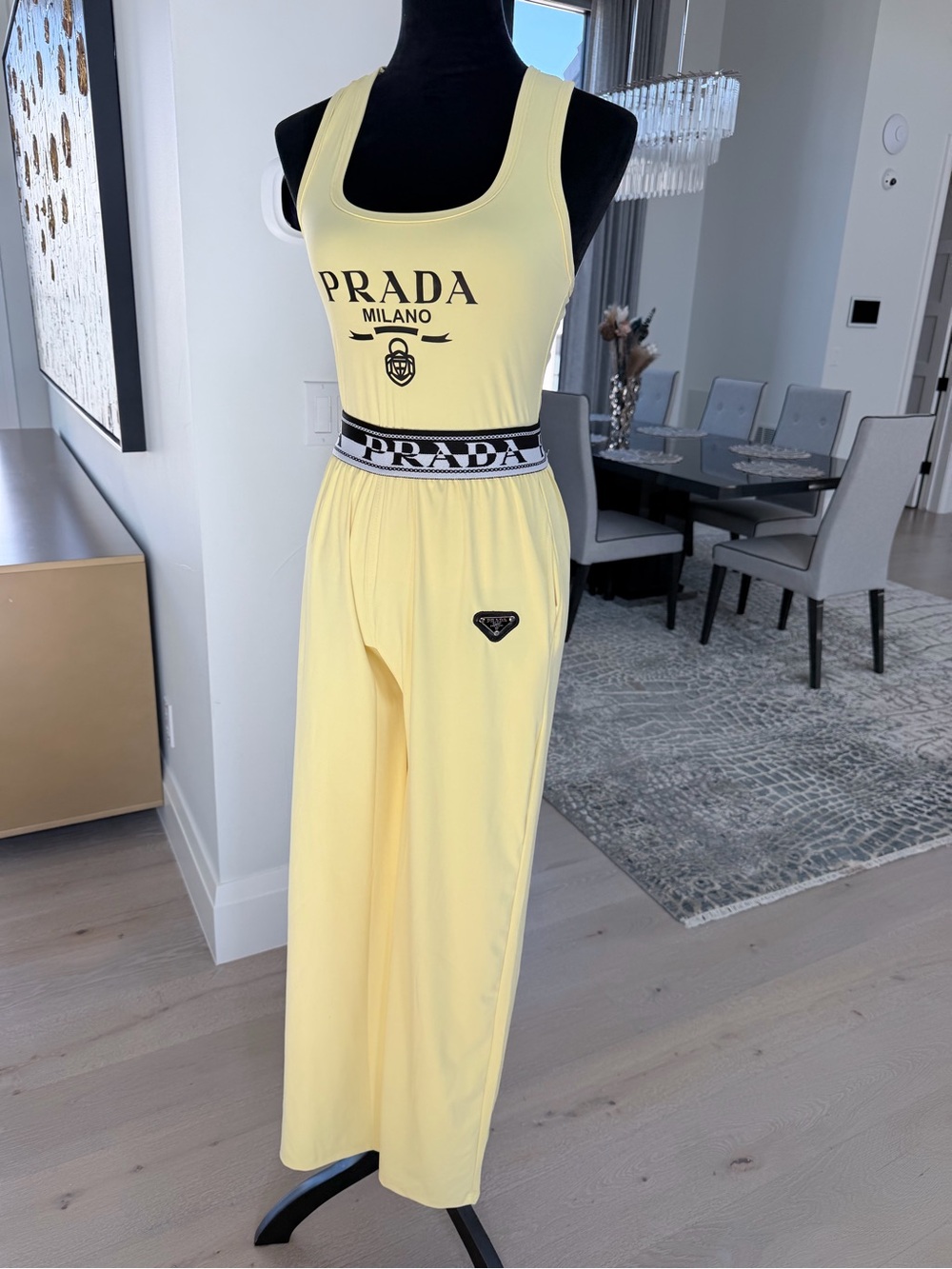 PRADA Yellow Wide-Leg Pants and matching top lounge comfy set size M - Picture 12 of 13